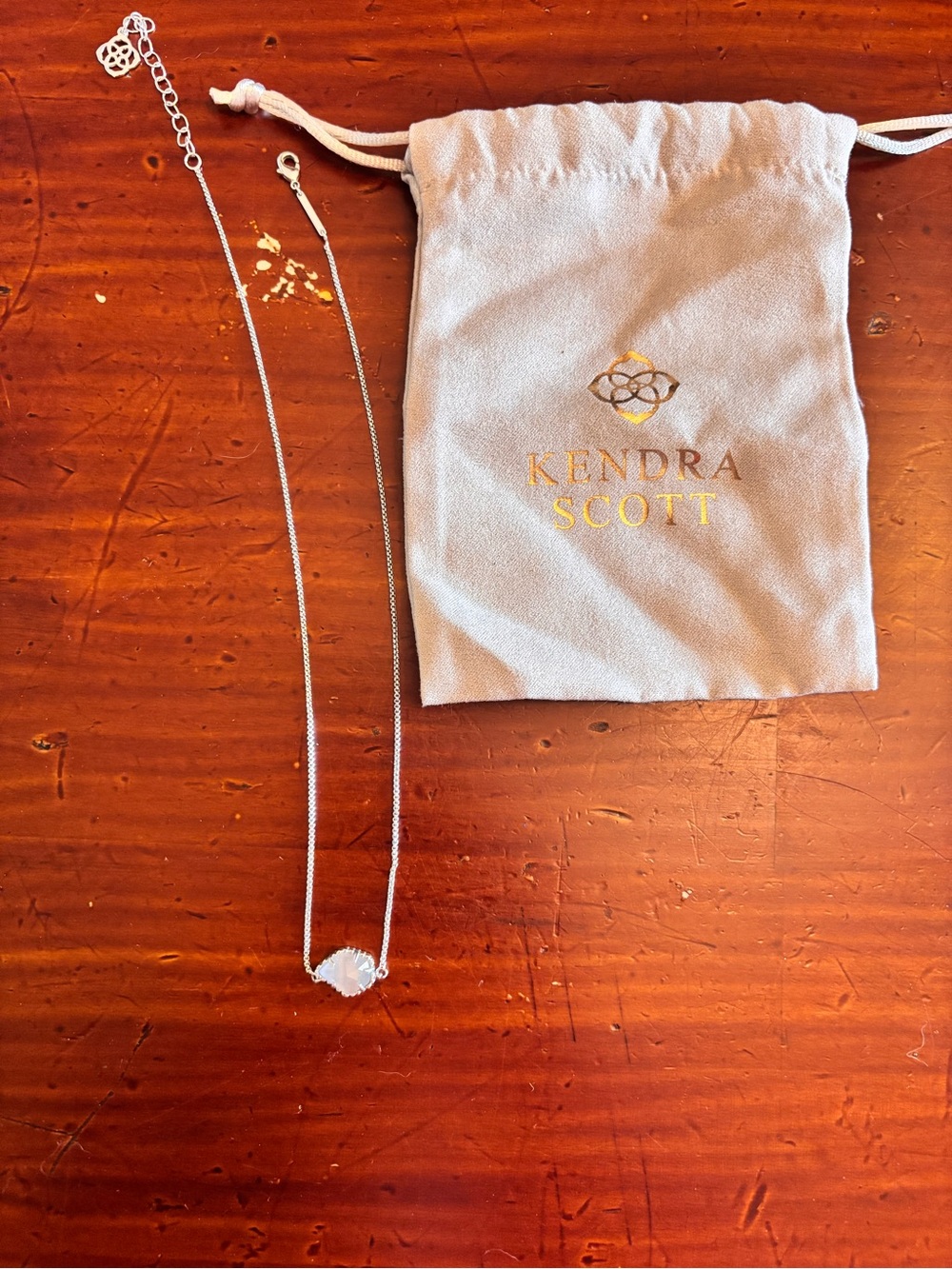 Kendra Scott Silver Necklace with White Faceted Pendant